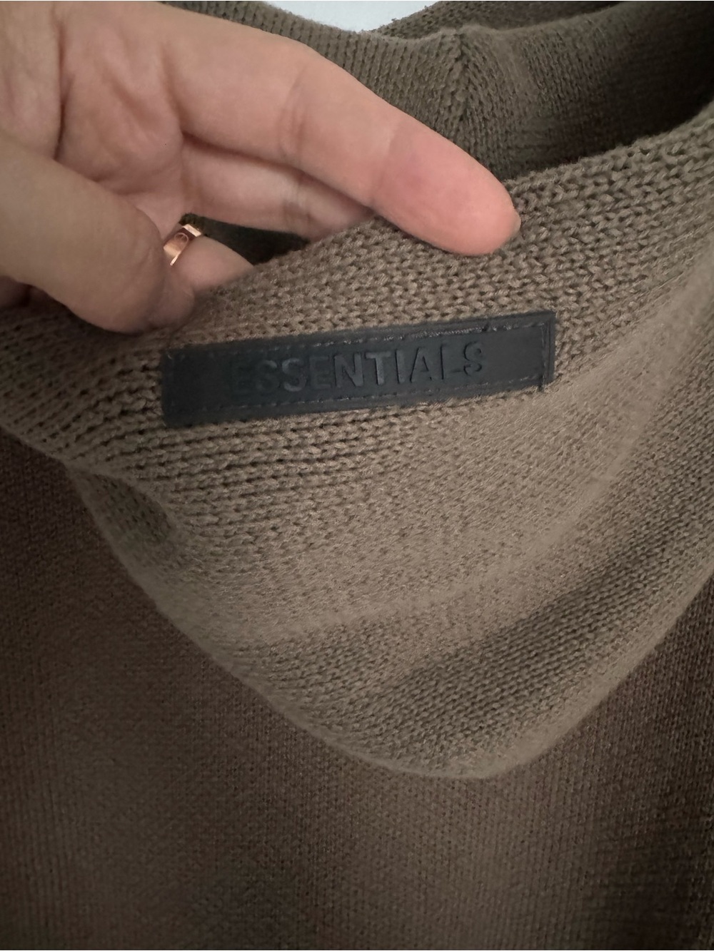 Essentials Men's Crewneck Sweater Hoodie - Taupe with Black Logo - Picture 6 of 7